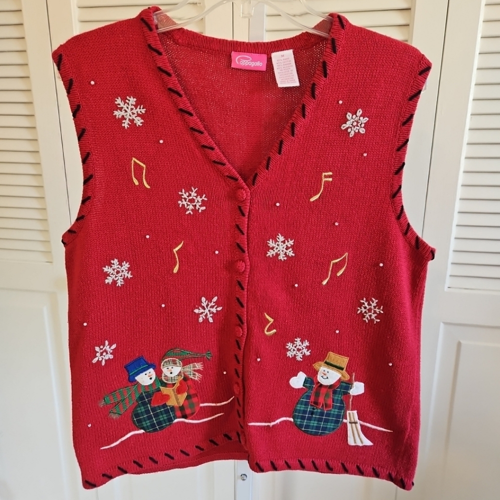 Pappagallo Red Snowman Sweater Vest